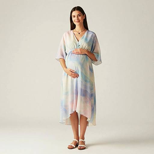 Pregnant Woman in Pastel Dress