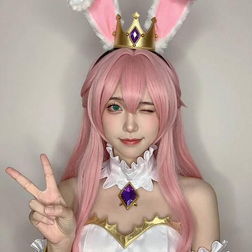 Woman with Pink Hair and Bunny Crown