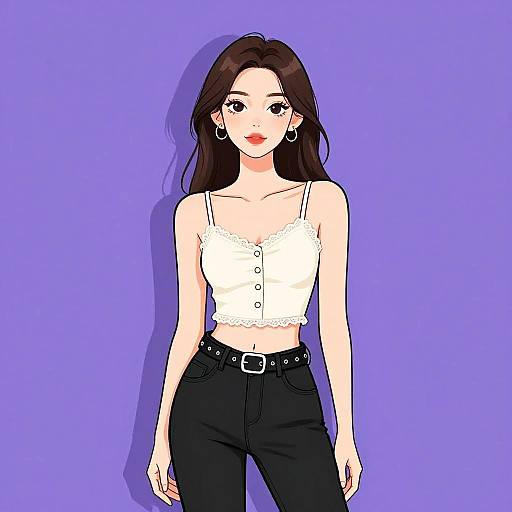 Stylish Woman in Cream Camisole and Black Jeans