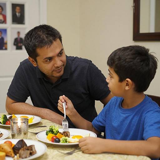 Heartwarming Dining Moment Between Father and Son