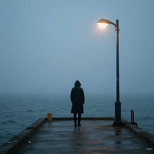 Melancholy Silhouette at Misty Pier