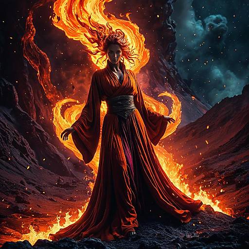 Fiery Female Djinn in Molten Crater