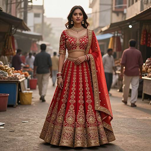 Vibrant Red Lehenga in City Market