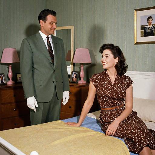 Vintage 1950s Bedroom Scene with Couple