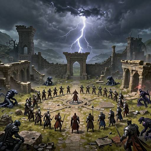 Epic Army Assembling on Ancient Ruins