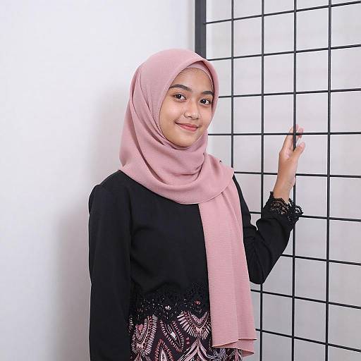 Portrait of Smiling Asian Woman in Pink Hijab