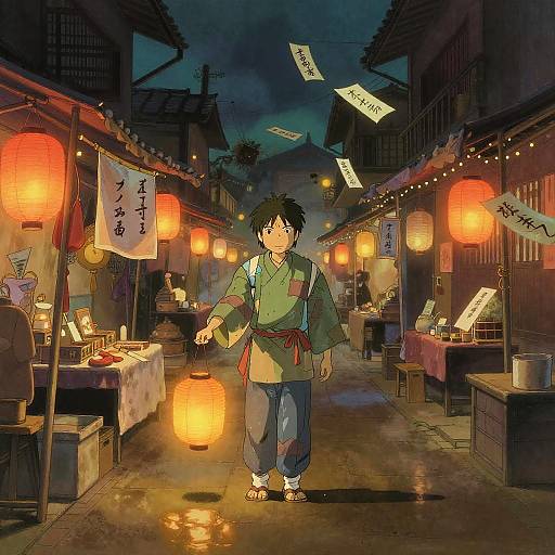 Spirited Away Style Lantern Street Scene