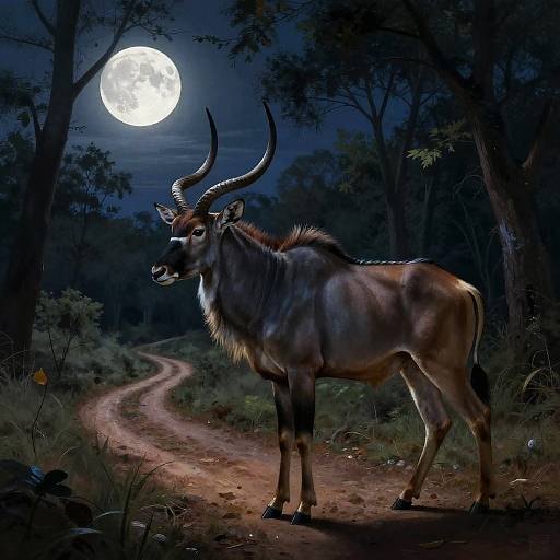 Eland Antelope on Moonlit Woodland Trail