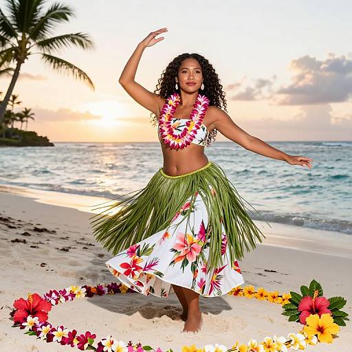 Vibrant Hawaiian Hula Girl at Sunset