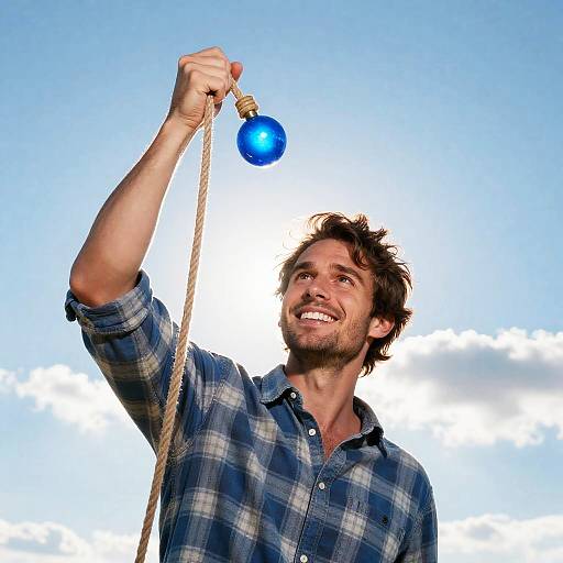 Smiling Man with Glowing Orb in Nature