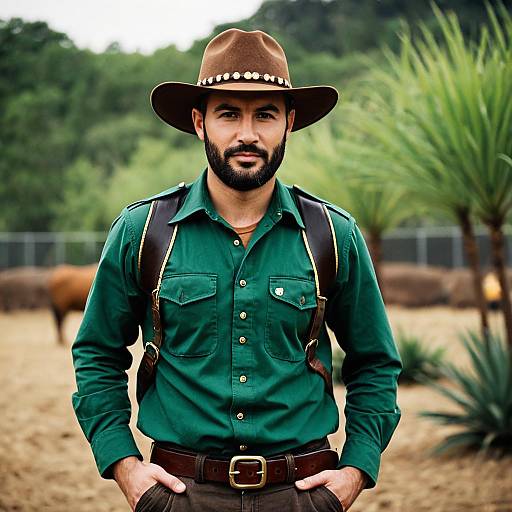 Zoo Keeper in Green Shirt and Brown Hat