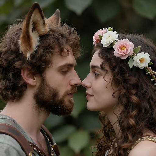 Fantasy Couple with Animal Ears and Flower Crown