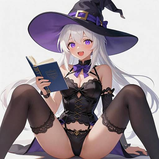 Playful Anime Witch with Book