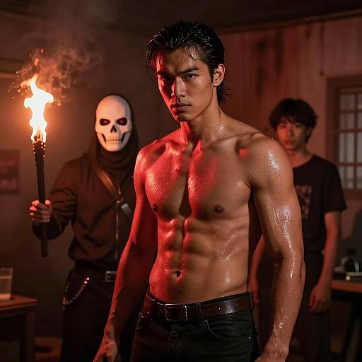 Mysterious Duel in Smoky Red Light