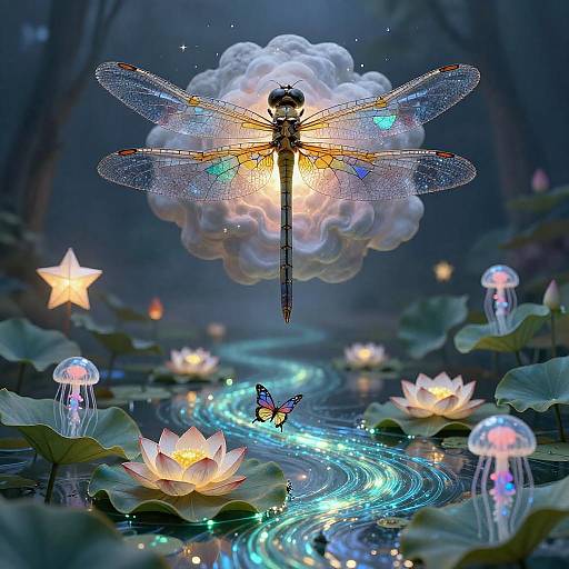 Ethereal Double Exposure Dragonfly Dreamscape