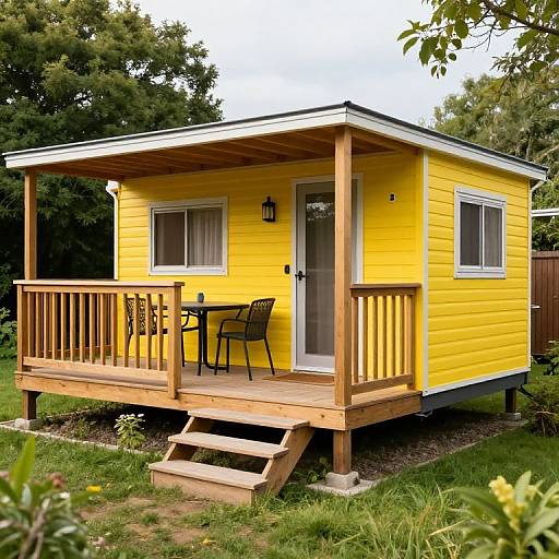 Vibrant Yellow Compact Mobilhome with Deck