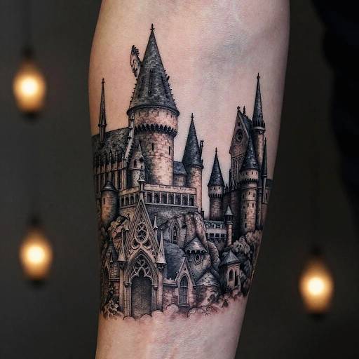 Realistic Hogwarts Castle Forearm Tattoo