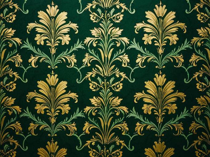 Elegant Dark Green Victorian Wallpaper Close-Up