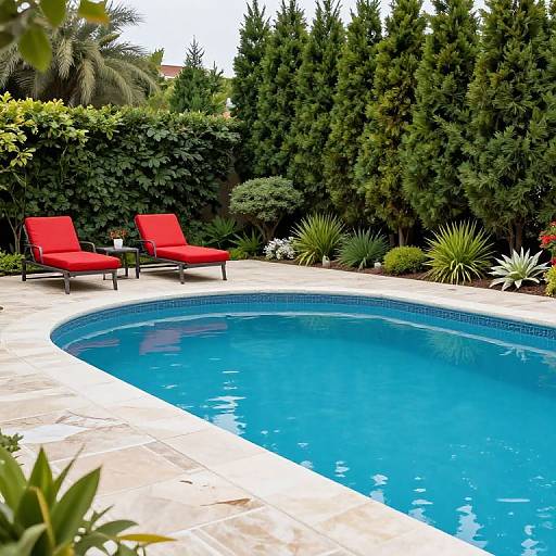 Lush Backyard Pool with Stone Patio