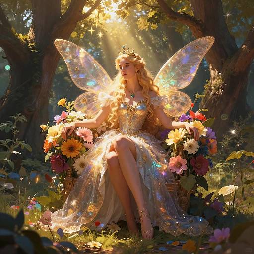 Elegant Fairy Queen on Flower Throne