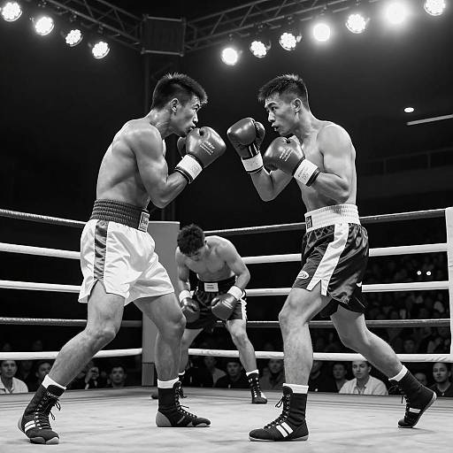 Dynamic Black-and-White Boxing Match Scene