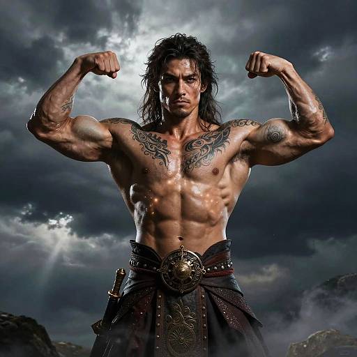 Surreal Muscular Fantasy Warrior Scene