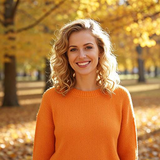 Smiling Woman in Autumn Park