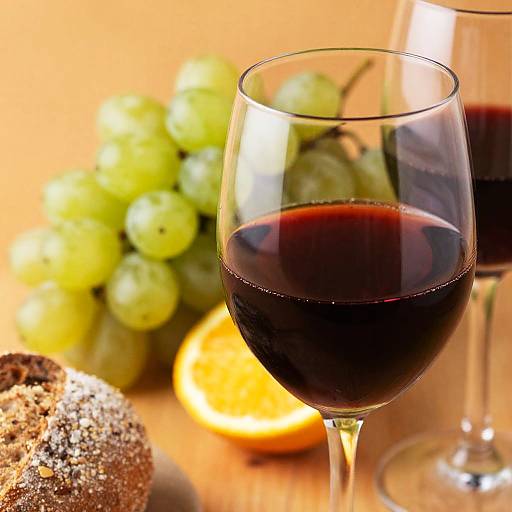 Close-Up of Red Wine and Fruits