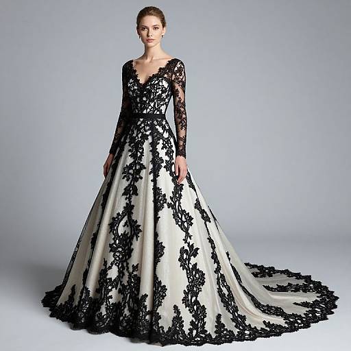 Royal Black and White Lace Wedding Dress