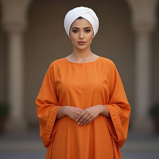 Woman in White Turban and Orange Dress