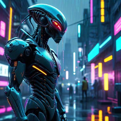 Hyperrealistic Cybernetic Alien in Neon City