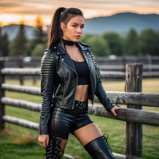 Woman in Black Leather Outfit Outdoors