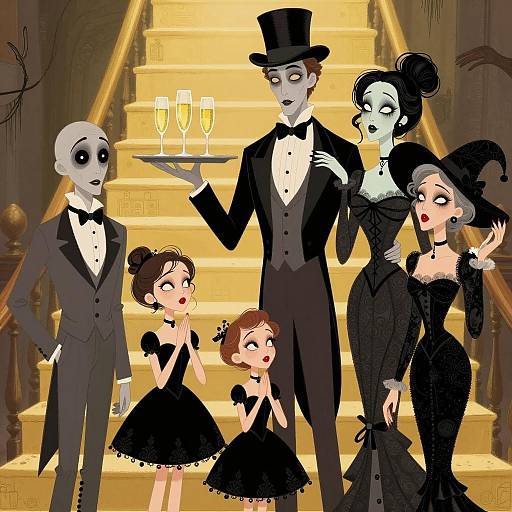 Gothic Character Illustration with Champagne