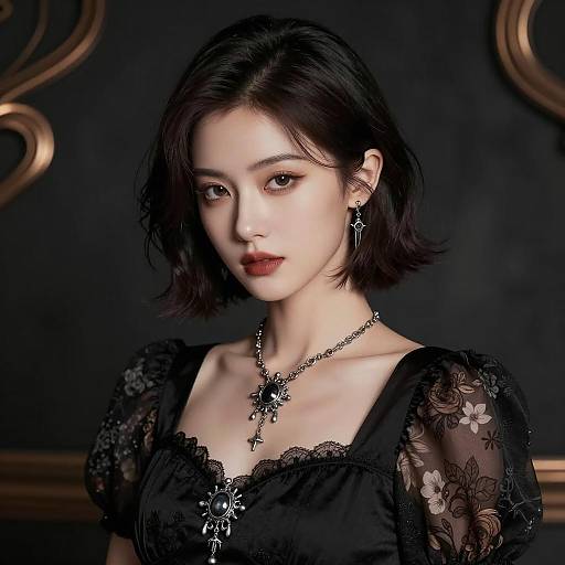 Elegant Woman in Gothic Floral Elegance