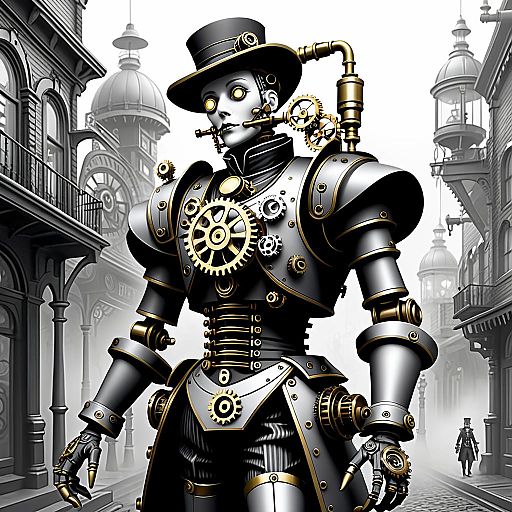 Grayscale Steampunk Automaton in Fog Grayscale Steampunk Automaton in Fog