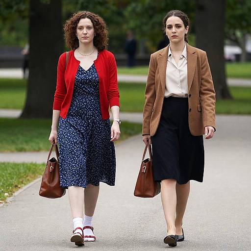 Women Strolling Through a Park Path