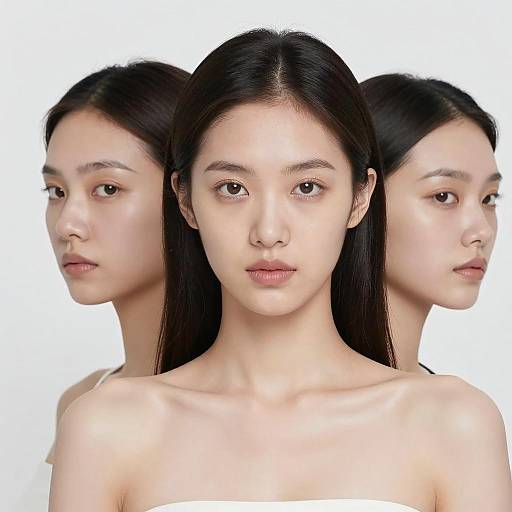 Portrait of three Asian women with neutral expressions