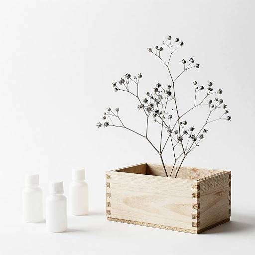 Monochrome Charcoal Sketch with Dried Flowers