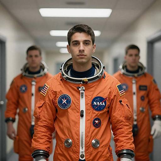 Astronaut in NASA Suit with Colleagues