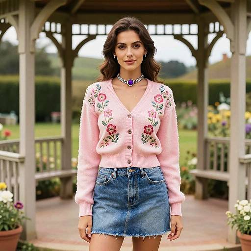 Petite Woman in Pink Cardigan