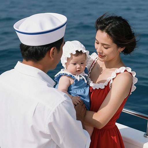 Family Moment on a Boat at Sea