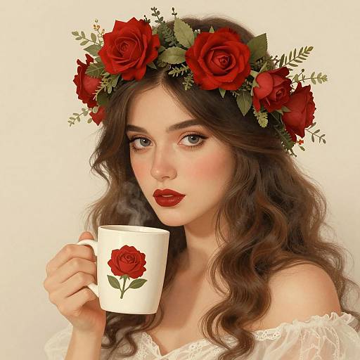 Vintage Woman with Rose Floral Crown