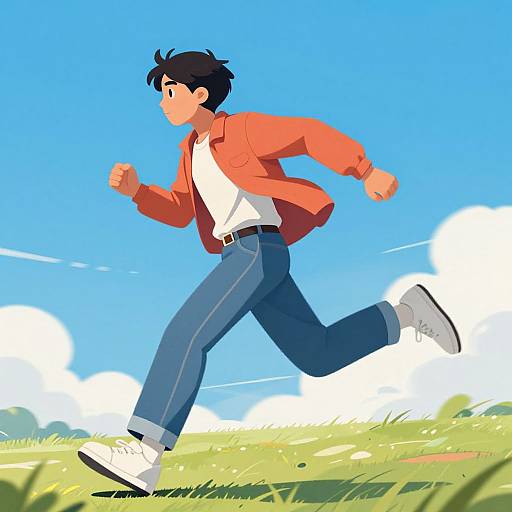 Young Adult Running in Open Field