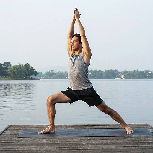 Dissolving Man Doing Yoga at Lakeside