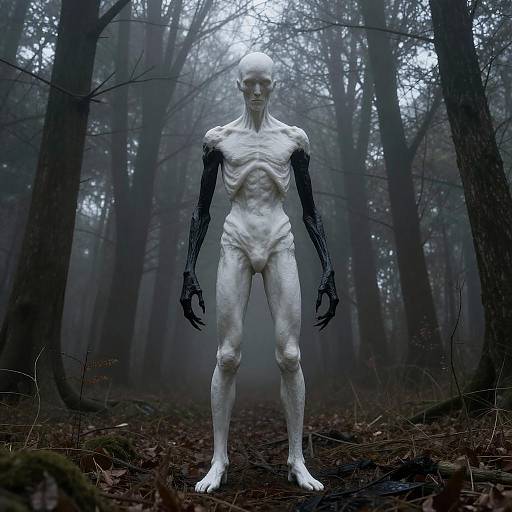 Nightmarish Shadowy Figure in Foggy Forest