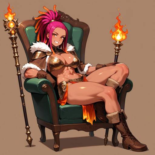 Muscular Warrior Woman in Vibrant Armor Muscular Warrior Woman in Vibrant Armor
