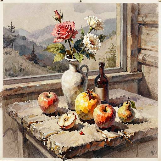 Expressionist Still-Life at Mountain Cabin