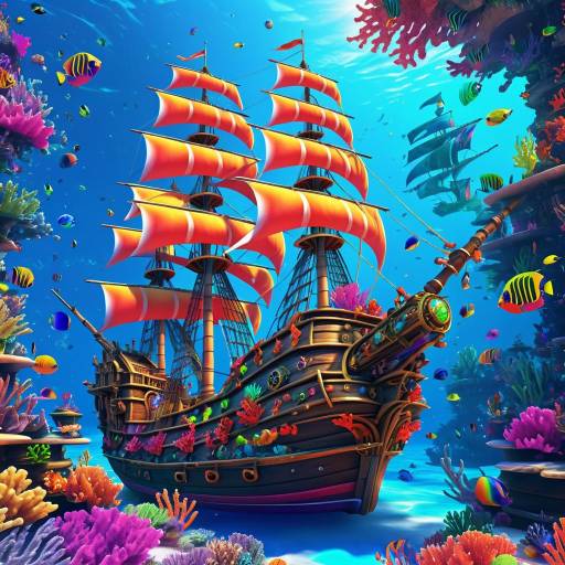 Pirate Ship Sails Through Vibrant Coral Reef