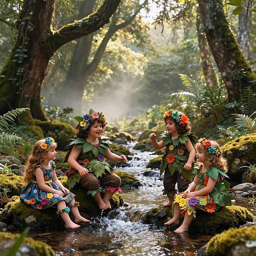 Whimsical Forest Dwellers by Stream