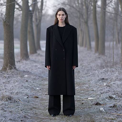 Minimalist Woman in Winter Forest